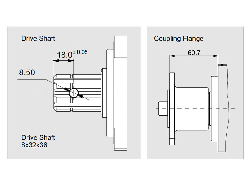 2PBA 18 cc Hydraulic Piston Pump Shaft Drawings