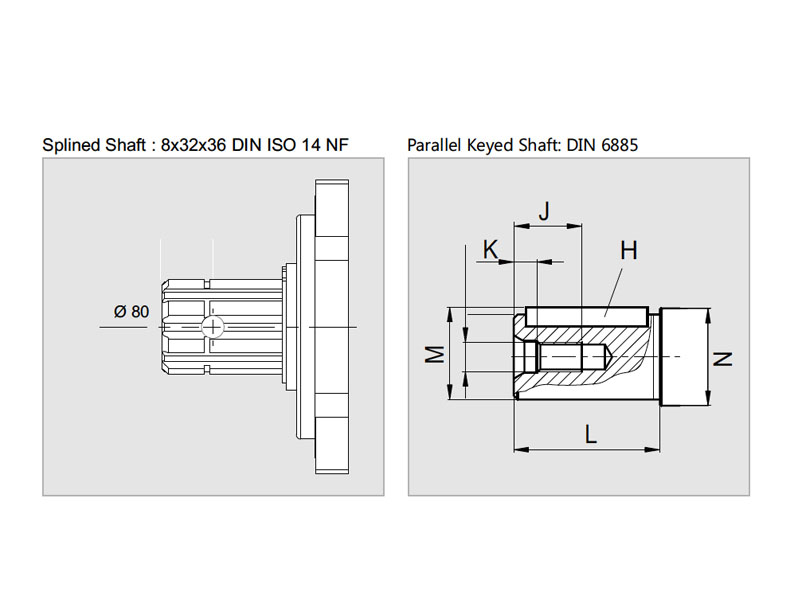 2PBM 40 cc DIN Hydraulic Piston Motors Shaft Drawings