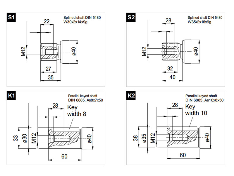 2PM 32 cc ISO Hydraulic Piston Motors Shaft Drawings