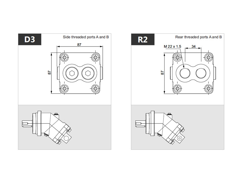 2PM 63 cc ISO Hydraulic Piston Motors Rear Cover Drawings