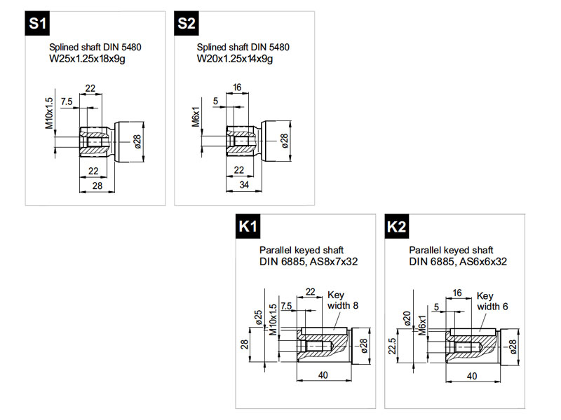2PS 40 cc ISO Hydraulic Piston Pump Shaft Drawings