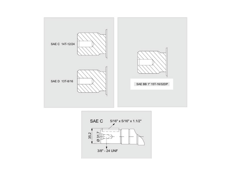 C-2PE 130 cc Hydraulic Piston Pump Shaft Drawings