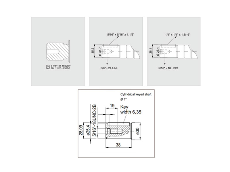 C-2PE 32 cc Hydraulic Piston Pump Shaft Drawings