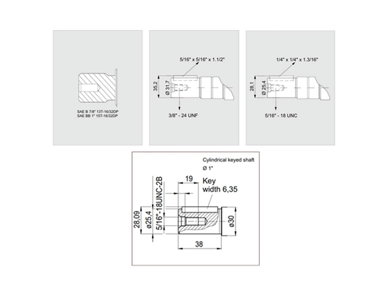C-2PEM 32 cc Sae Hydraulic Piston Motors Shaft Drawings