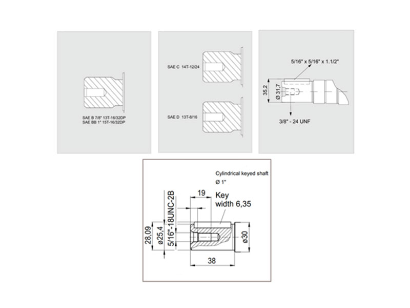 C-2PEM 50 cc Sae Hydraulic Piston Motors Shaft Drawings