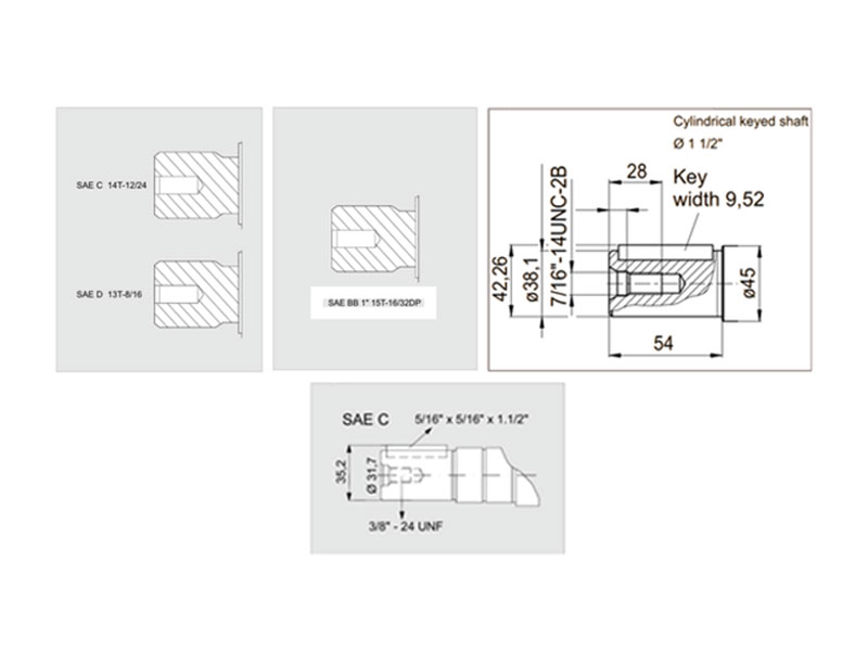 C-2PEM 80 cc Sae Hydraulic Piston Motors Shaft Drawings