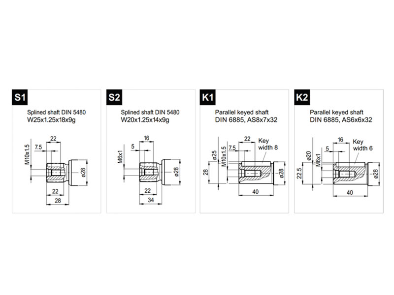 C-2PS 25 cc Hydraulic Piston Pump Shaft Drawings