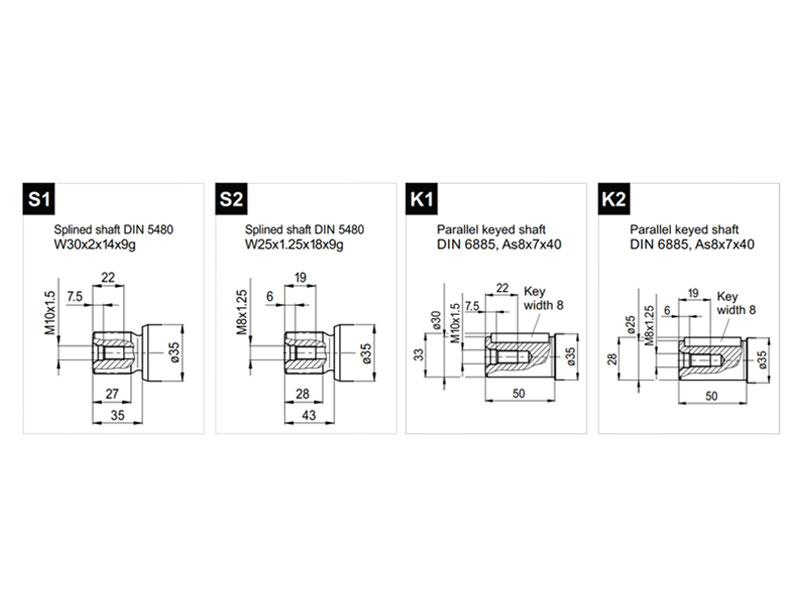 C-2PS 40 cc Hydraulic Piston Pump Shaft Drawings