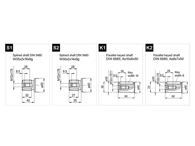 C-2PS 50 cc Hydraulic Piston Pump Shaft Drawings