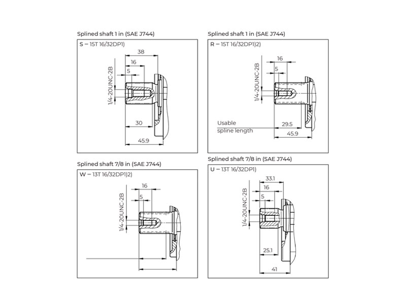 HA10V Series 3 45 cc Hydraulic Piston Pump Shaft Drawings
