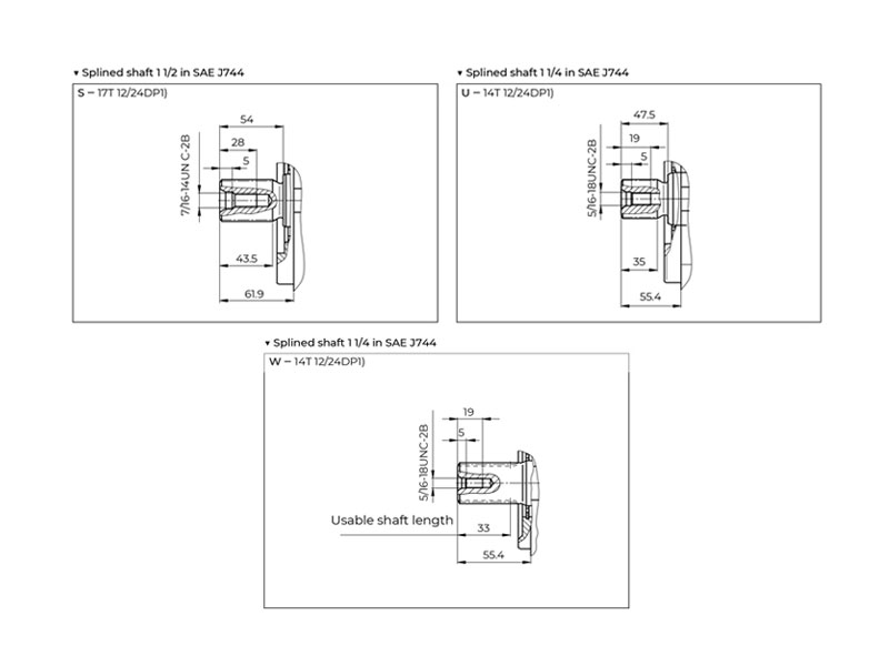 HA10V Series 5 100 cc Hydraulic Piston Pump Shaft Drawings
